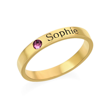 Birthstone Engraved Name Ring