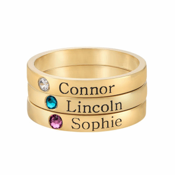 Birthstone Engraved Name Ring