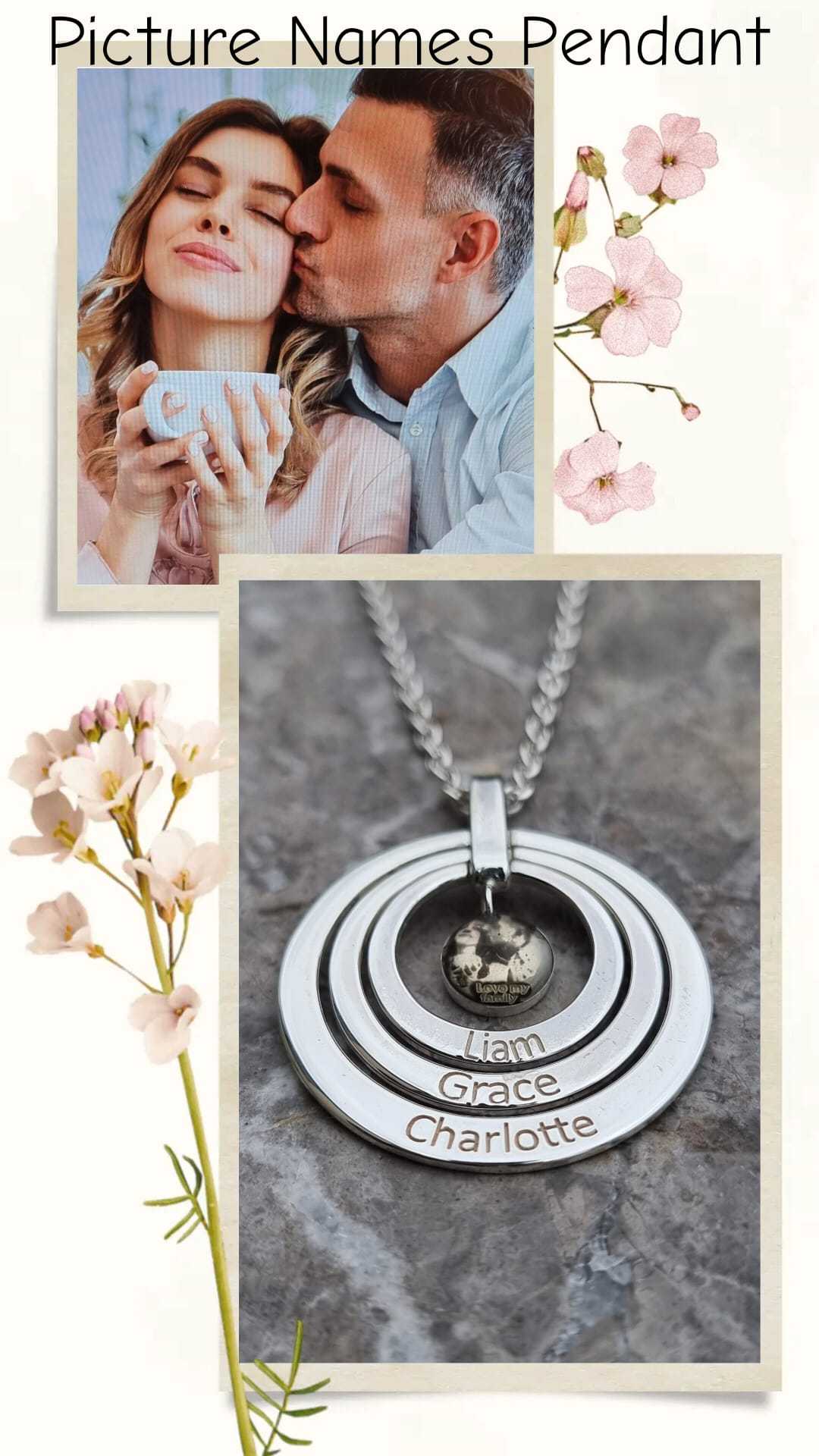Engraved three name discs Pendant With Picture