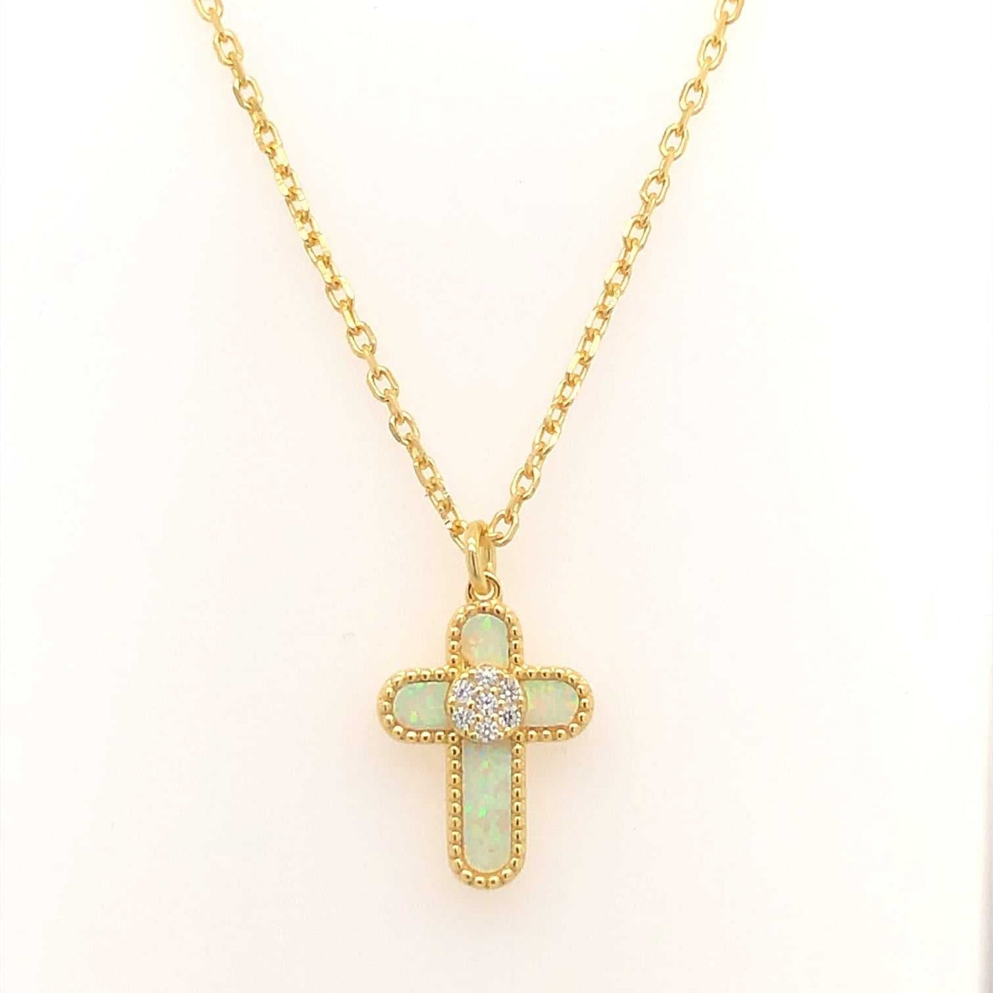 White Stone Gold Plated Cross