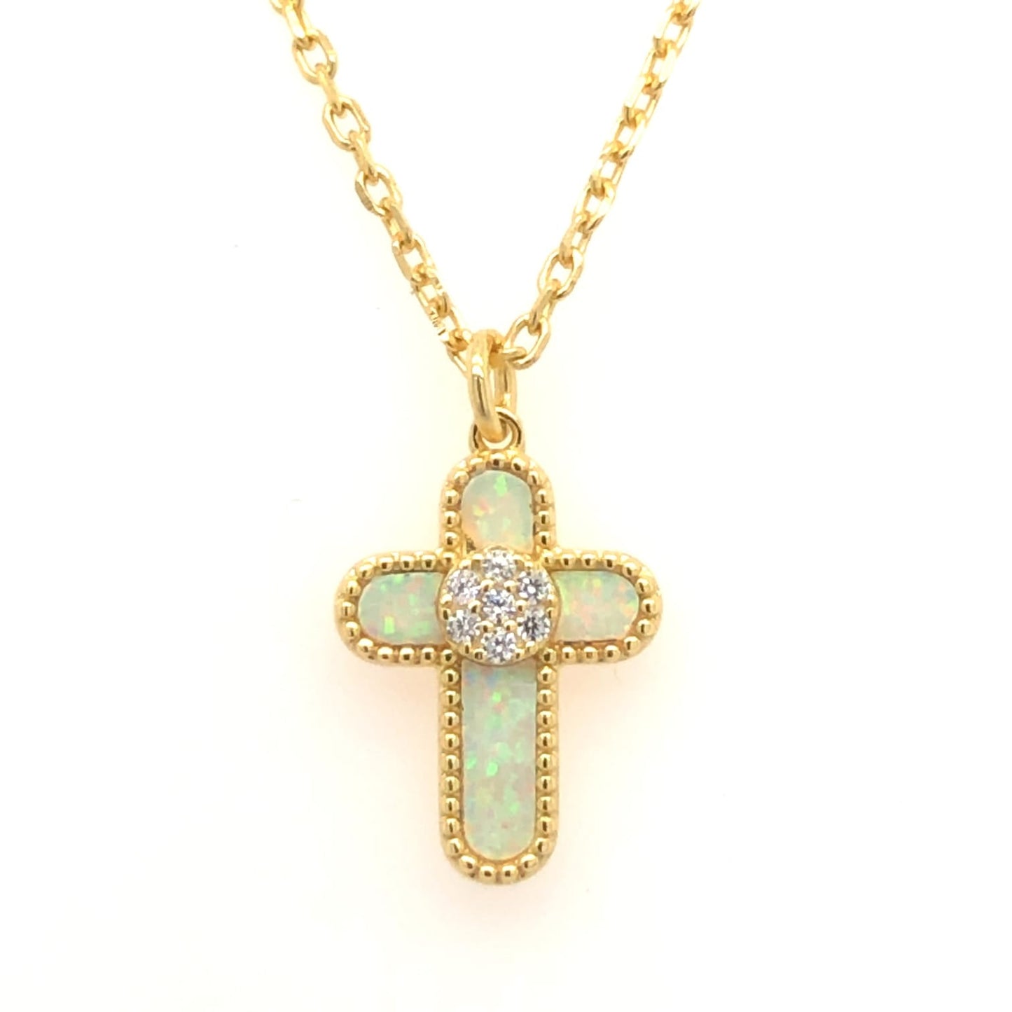 White Stone Gold Plated Cross