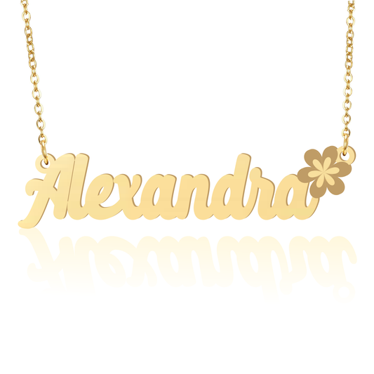 Prime & Pure 9K Yellow Gold Name Necklace Alexandra with Flower