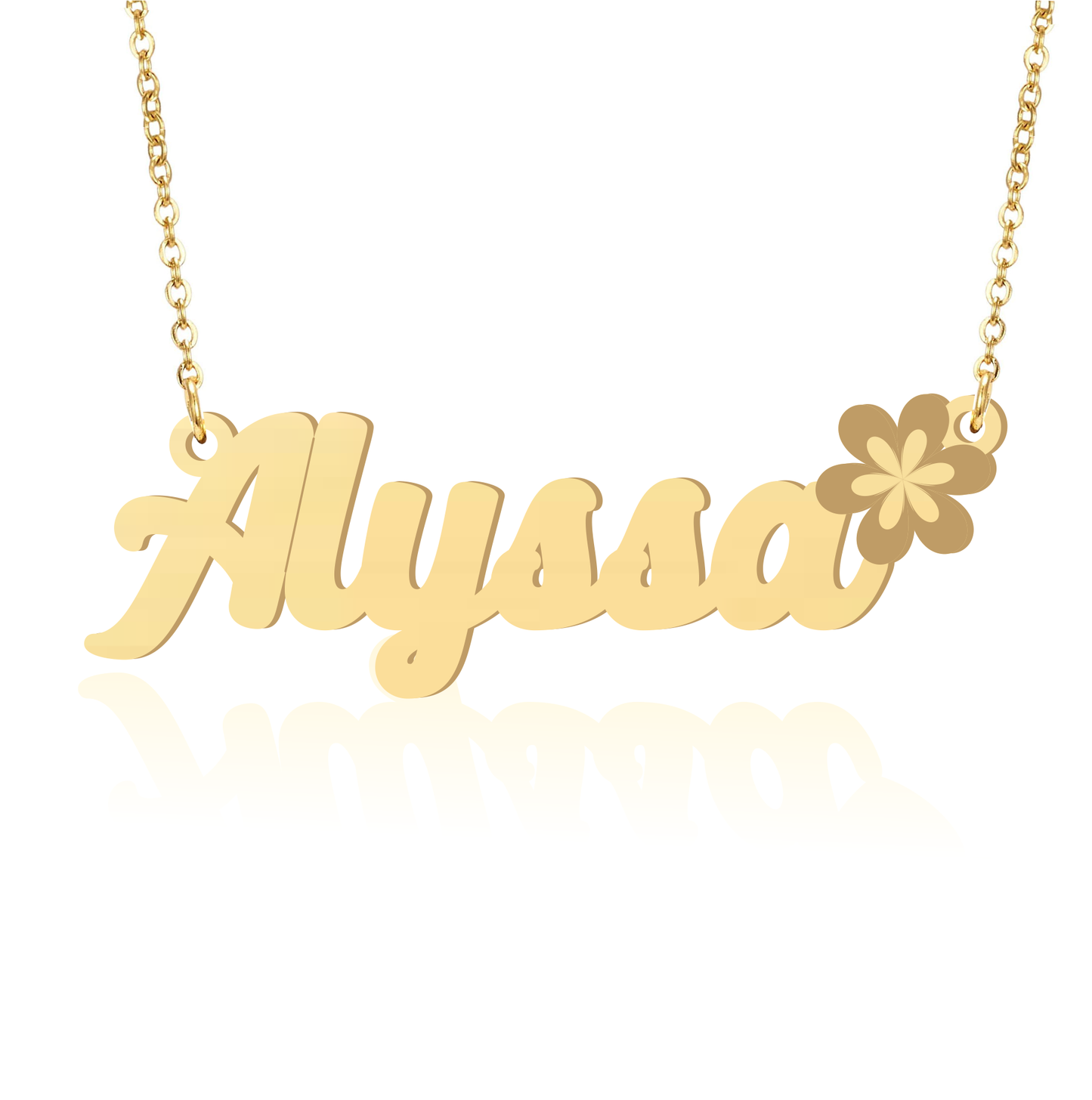 Prime & Pure 9K Yellow Gold Name Necklace Alyssa with Flower