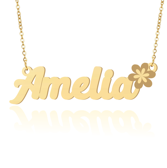 Prime & Pure 9K Yellow Gold Name Necklace Amelia with Flower