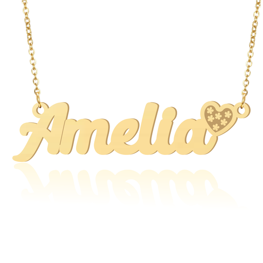 Prime & Pure 9K Yellow Gold Name Necklace Amelia with Heart