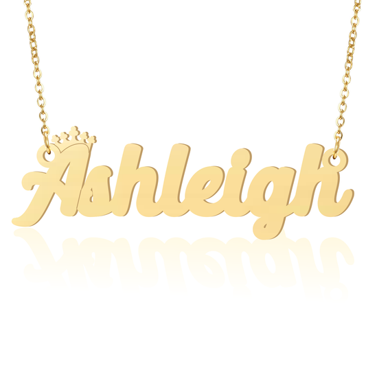 Prime & Pure 9K Yellow Gold Name Necklace Ashleigh with Crown