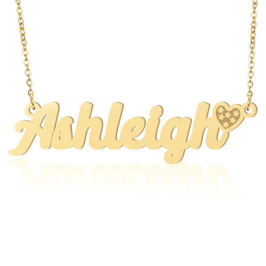 Prime & Pure 9K Yellow Gold Name Necklace Ashleigh with Heart