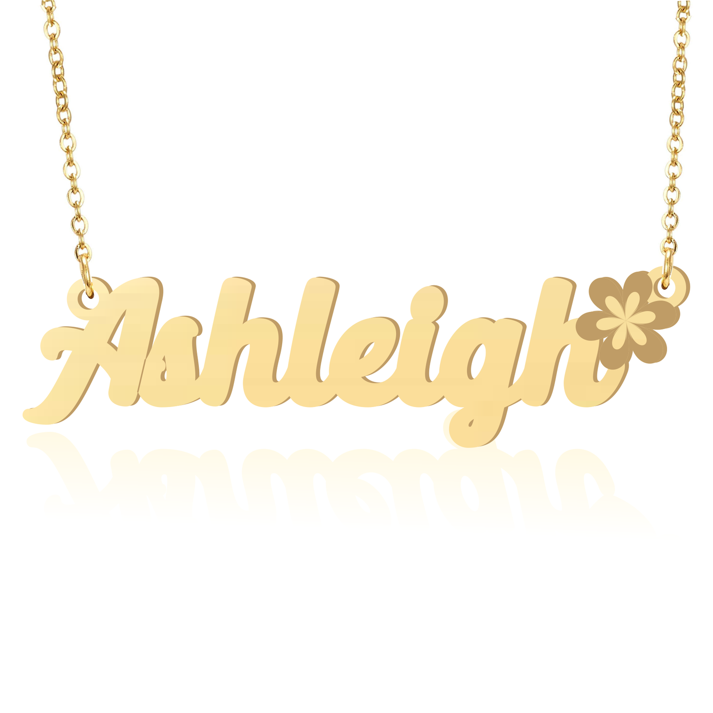 Prime & Pure 9K Yellow Gold Name Necklace Ashleigh with Flower