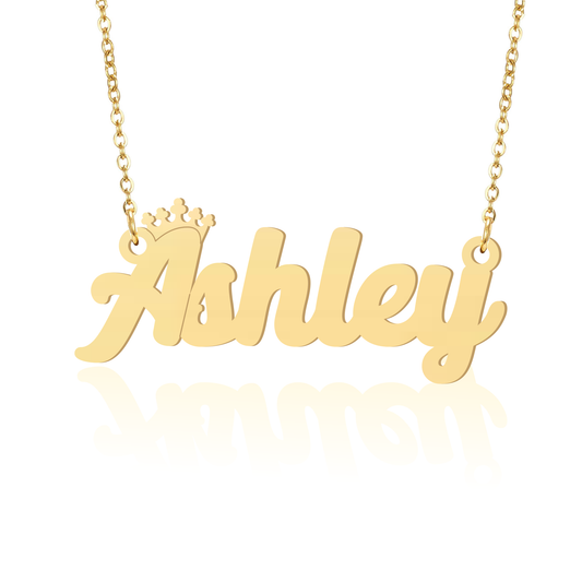 Prime & Pure 9K Yellow Gold Name Necklace Ashley with Crown