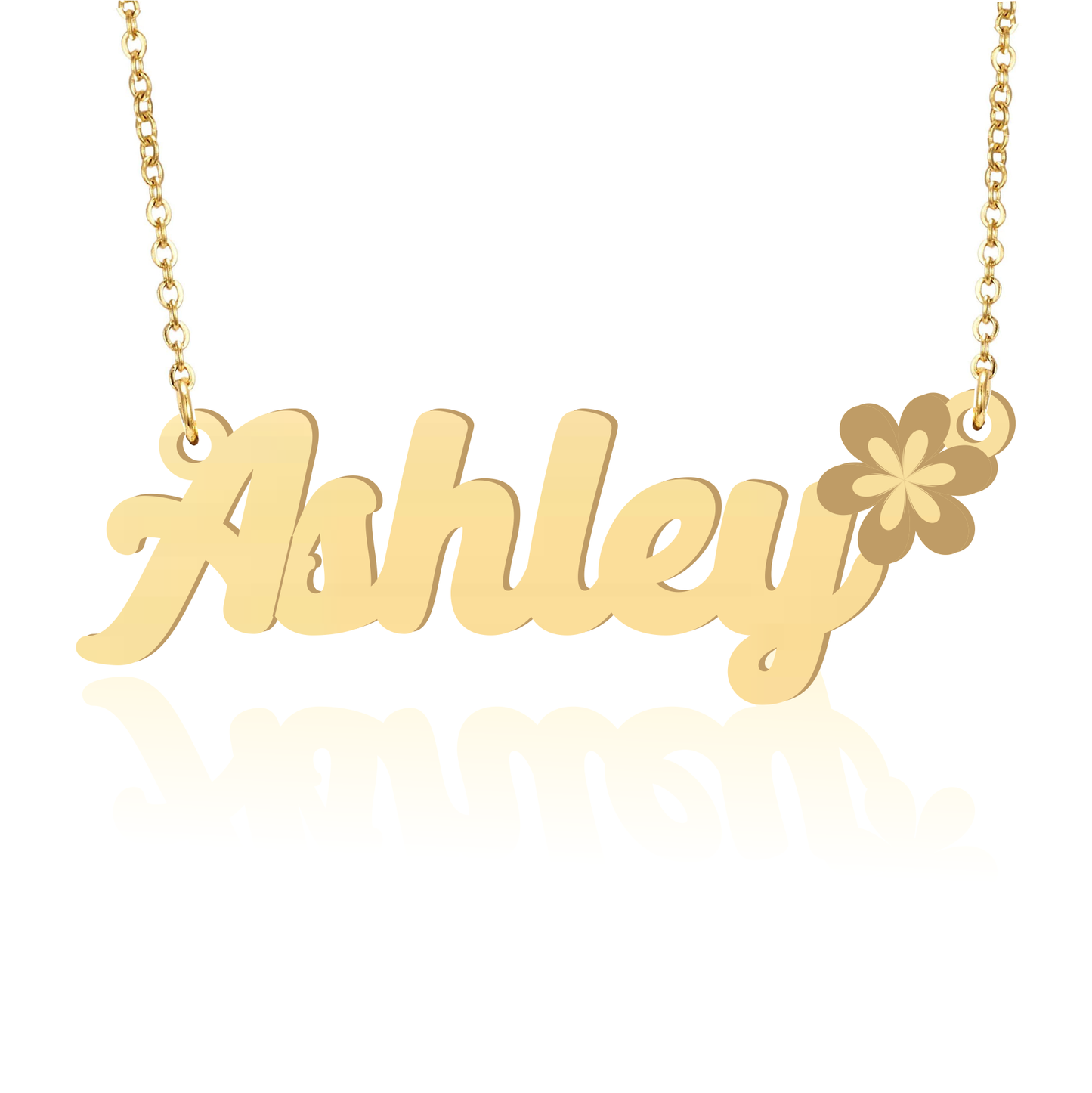Prime & Pure 9K Yellow Gold Name Necklace Ashley with Flower