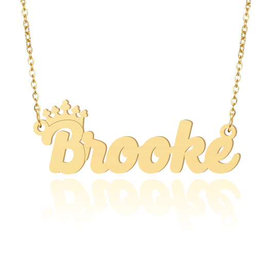 Prime & Pure 9K Yellow Gold Name Necklace Brooke with Crown
