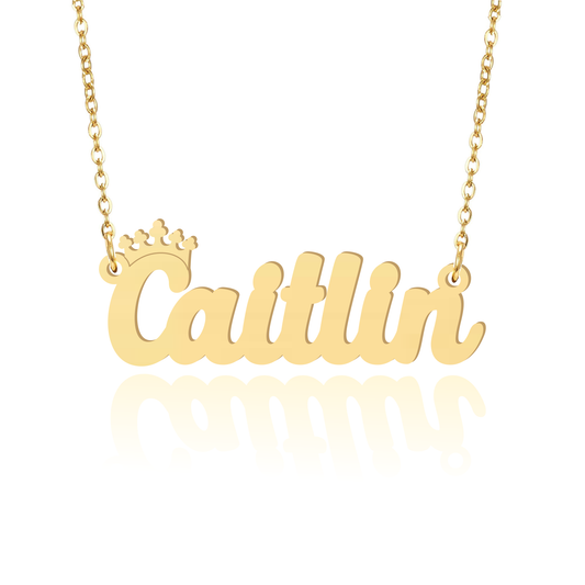 Prime & Pure 9K Yellow Gold Name Necklace Caitlin with Crown