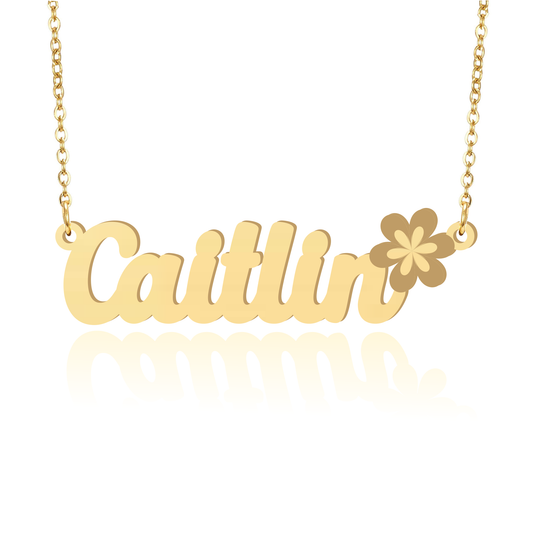 Prime & Pure 9K Yellow Gold Name Necklace Caitlin with Flower
