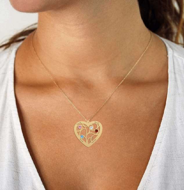 Family Heart Tree Birthstones Necklace