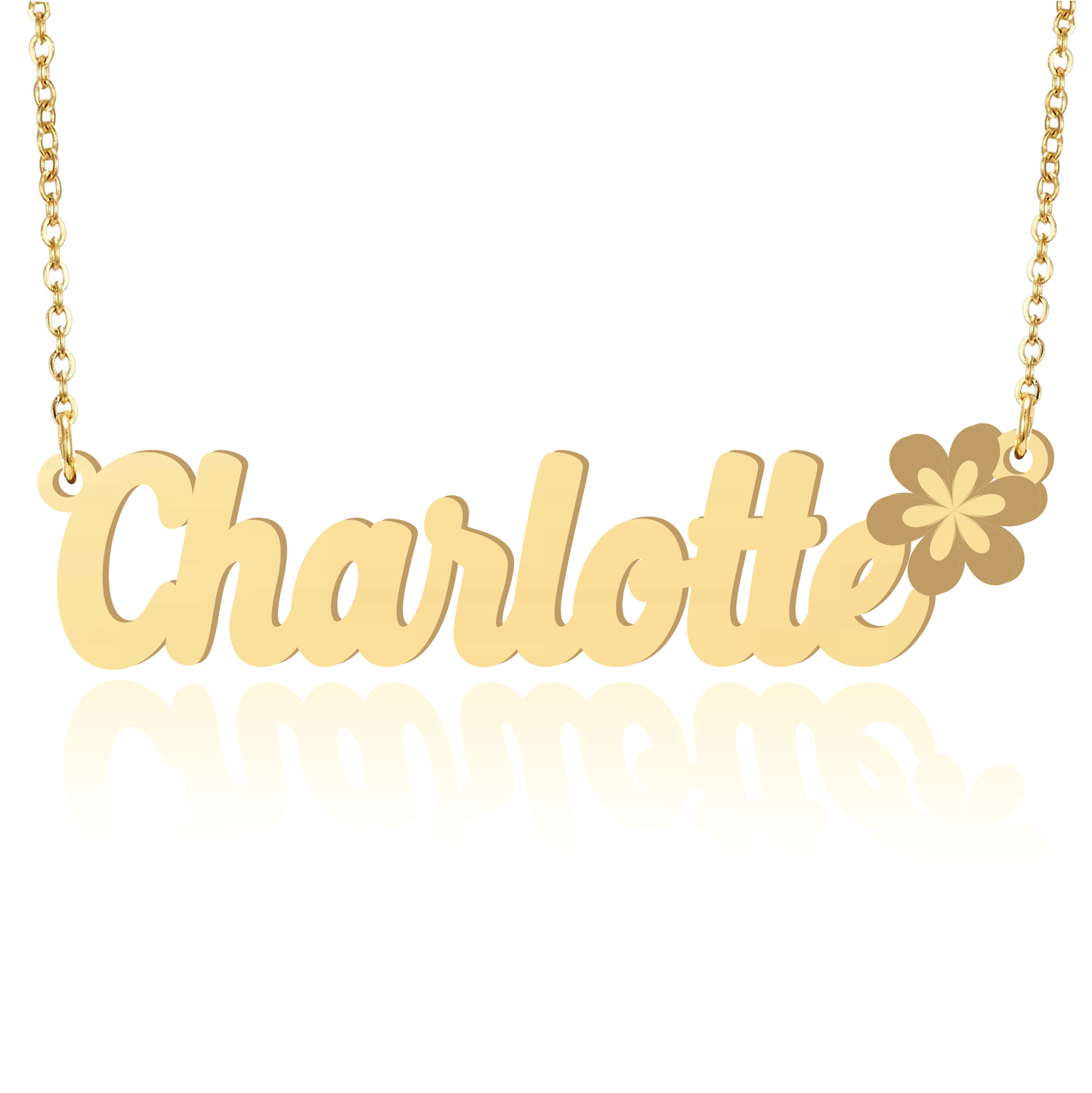 Prime & Pure 9K Yellow Gold Name Necklace Charlotte with Flower