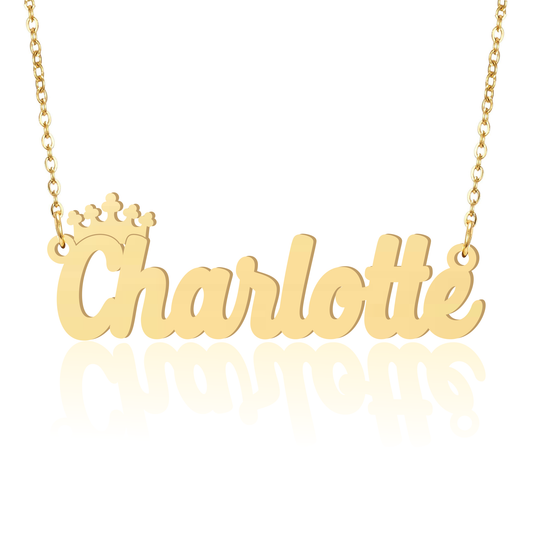 Prime & Pure 9K Yellow Gold Name Necklace Charlotte with Crown