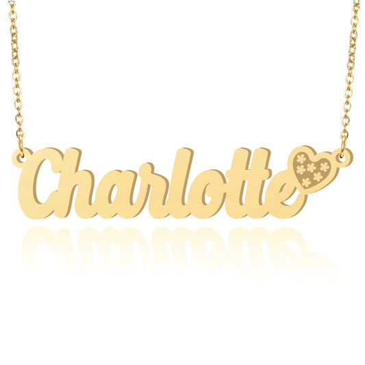 Prime & Pure 9K Yellow Gold Name Necklace Charlotte with Heart