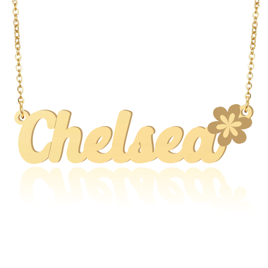 Prime & Pure 9K Yellow Gold Name Necklace Chelsea with Flower