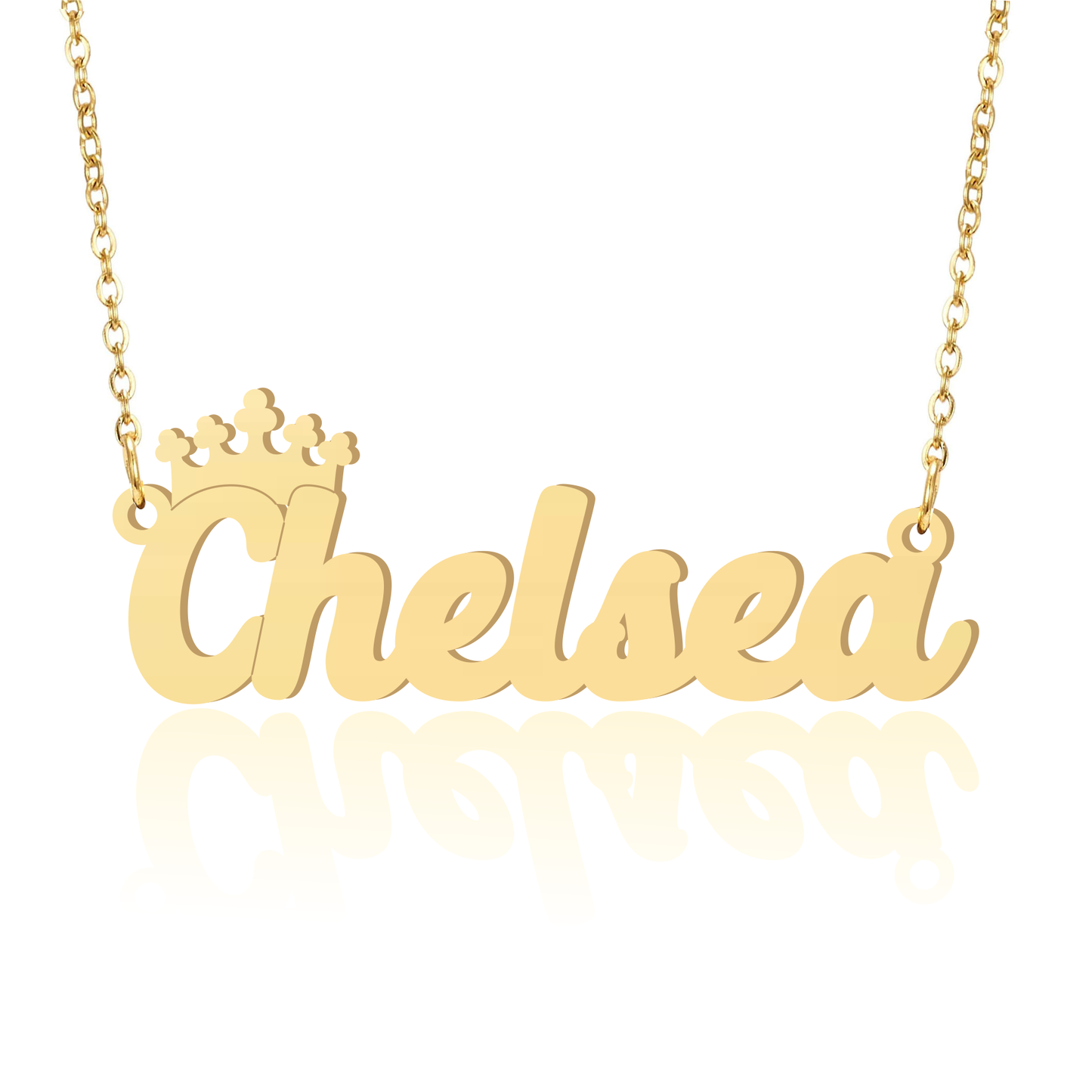 Prime & Pure 9K Yellow Gold Name Necklace Chelsea with Crown