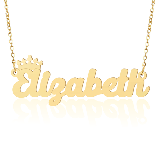 Prime & Pure 9K Yellow Gold Name Necklace Elizabeth with Crown