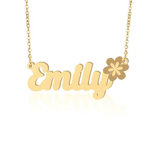 Prime & Pure 9K Yellow Gold Name Necklace Emily with Flower