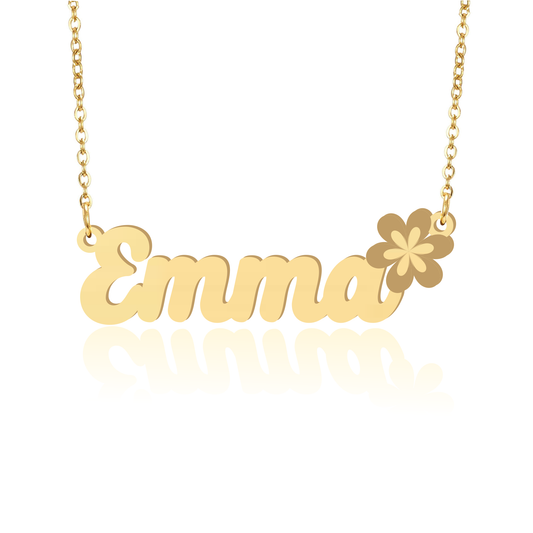 Prime & Pure 9K Yellow Gold Name Necklace Emma with Flower