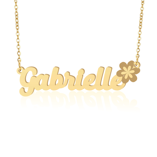 Prime & Pure 9K Yellow Gold Name Necklace Gabrielle with Flower