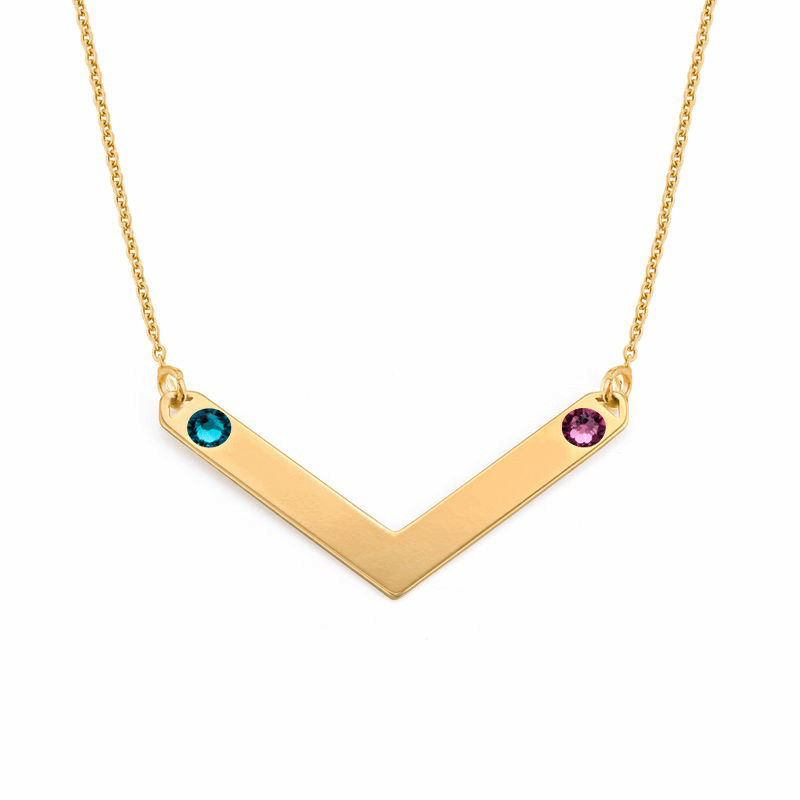 Couples V Names Birthstones Necklace