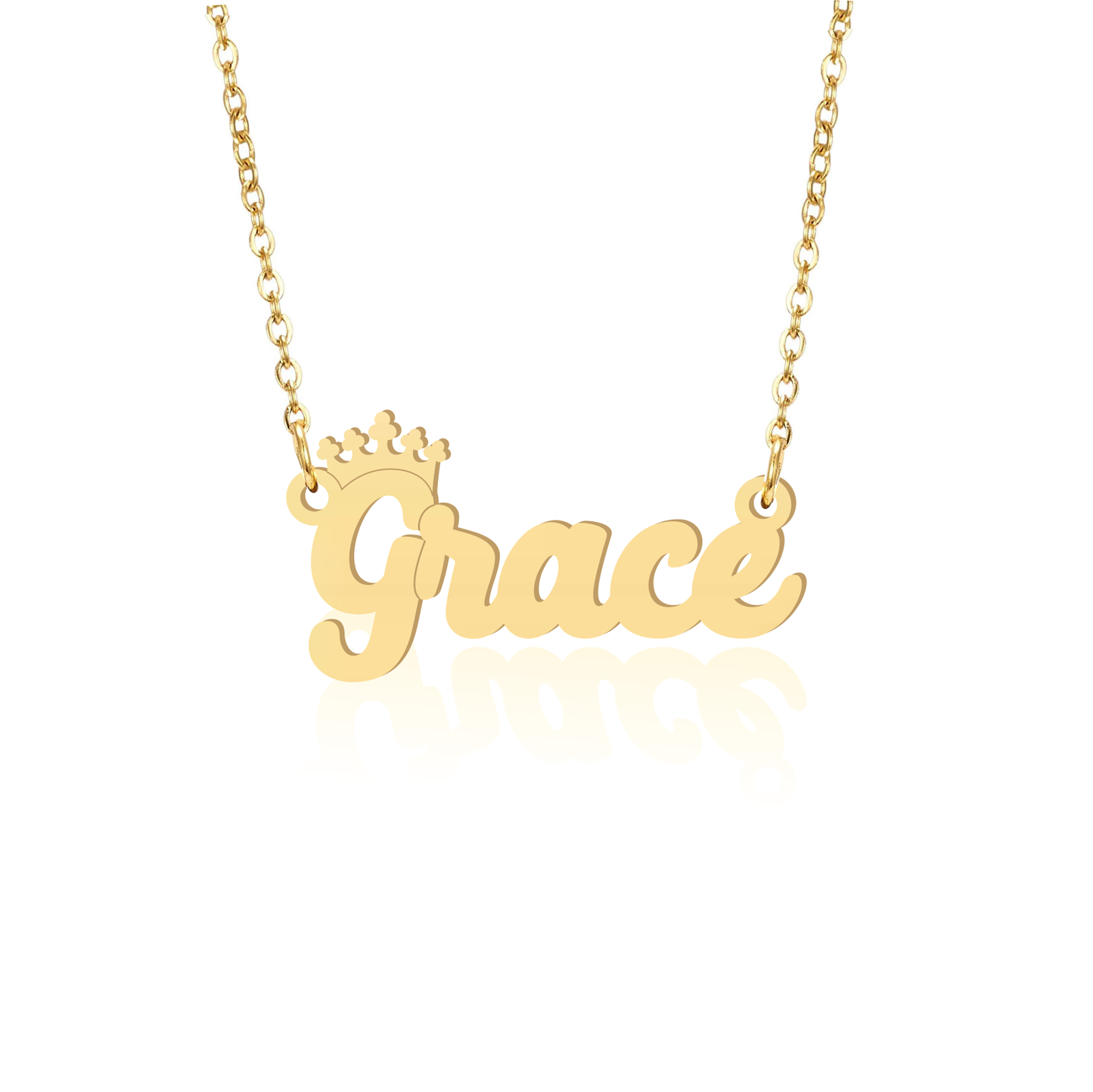 Prime & Pure 9K Yellow Gold Name Necklace Grace with Crown