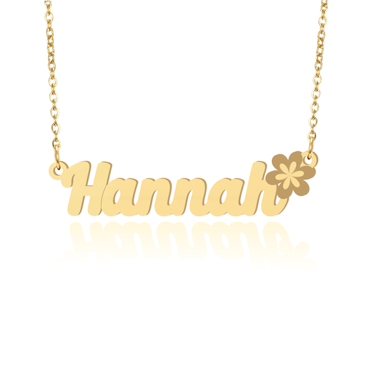 Prime & Pure 9K Yellow Gold Name Necklace Hannah with Flower