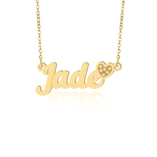 Prime & Pure 9K Yellow Gold Name Necklace Jade with Heart