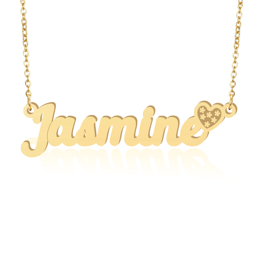 Prime & Pure 9K Yellow Gold Name Necklace Jasmine with Heart