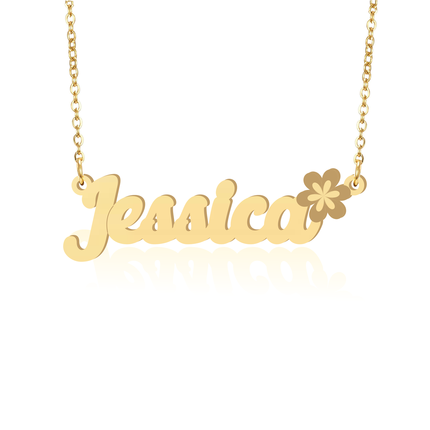 Prime & Pure 9K Yellow Gold Name Necklace Jessica with Flower
