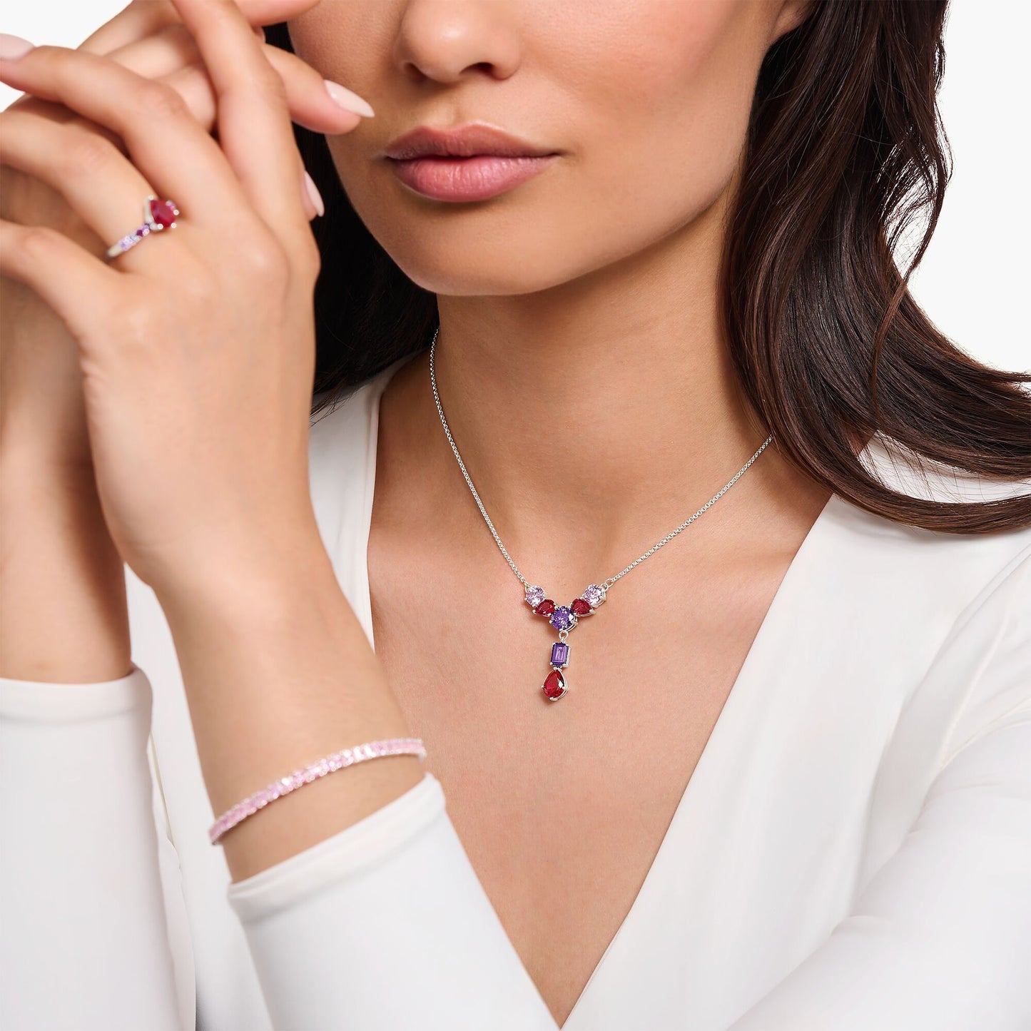 THOMAS SABO Heritage Glam Necklace in Y-Shape with Colourful Stones