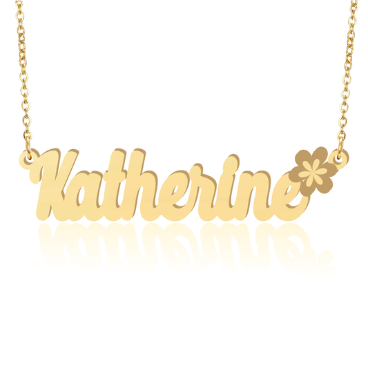 Prime & Pure 9K Yellow Gold Name Necklace Katherine with Flower