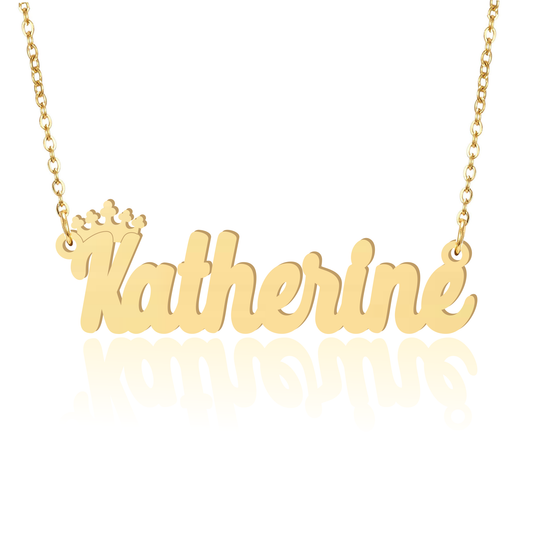 Prime & Pure 9K Yellow Gold Name Necklace Katherine with Crown