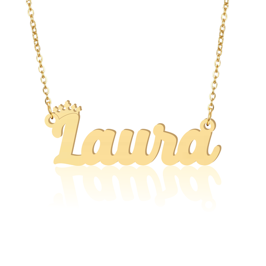 Prime & Pure 9K Yellow Gold Name Necklace Laura with Crown