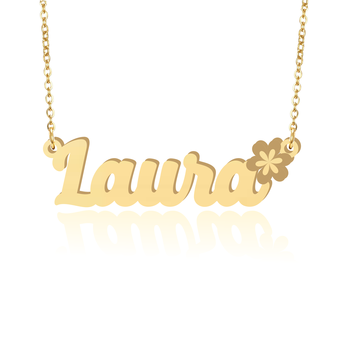 Prime & Pure 9K Yellow Gold Name Necklace Laura with Flower