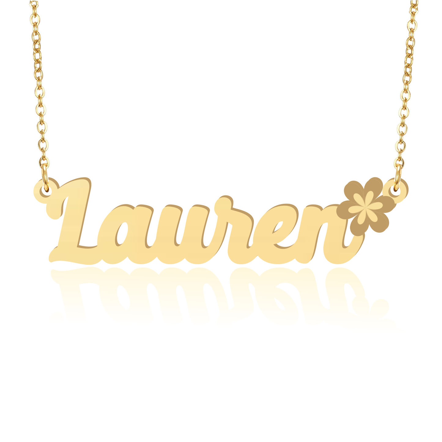 Prime & Pure 9K Yellow Gold Name Necklace Lauren with Flower