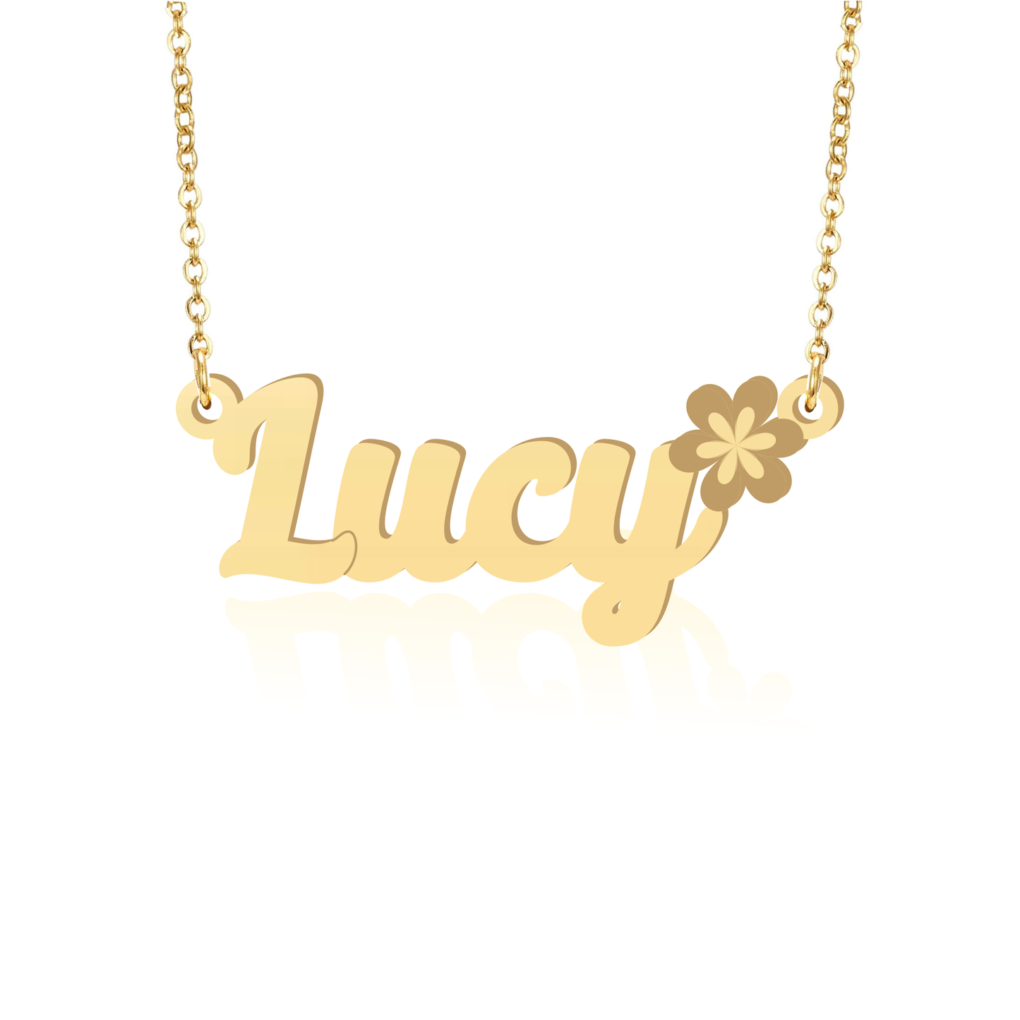 Prime & Pure 9K Yellow Gold Name Necklace Lucy with Flower