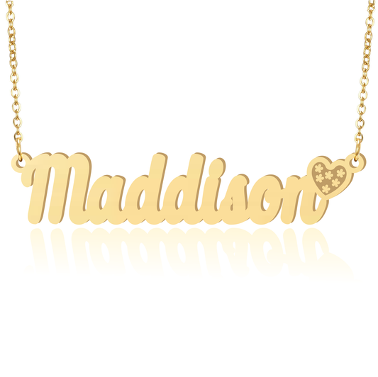 Prime & Pure 9K Yellow Gold Name Necklace Maddison with Heart