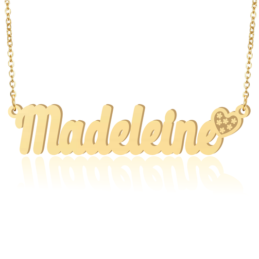 Prime & Pure 9K Yellow Gold Name Necklace Madeleine with Heart