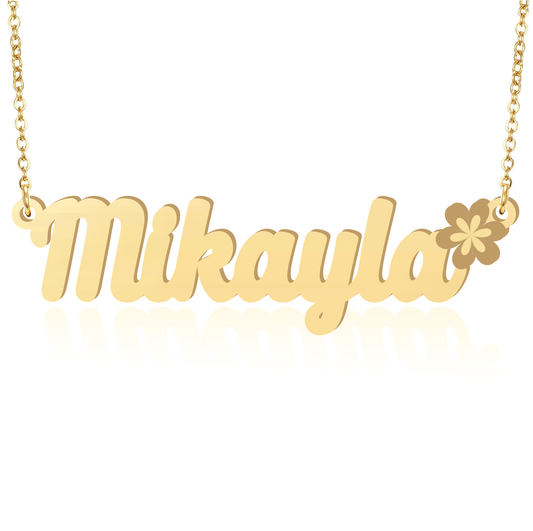 Prime & Pure 9K Yellow Gold Name Necklace Mikayla with Flower