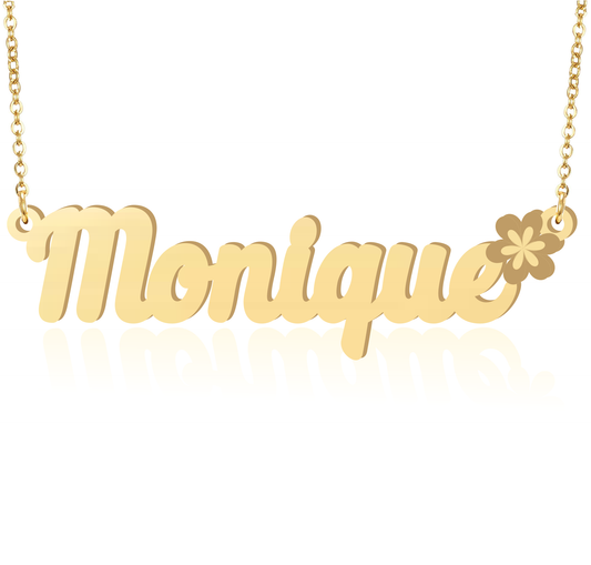 Prime & Pure 9K Yellow Gold Name Necklace Monique with Flower