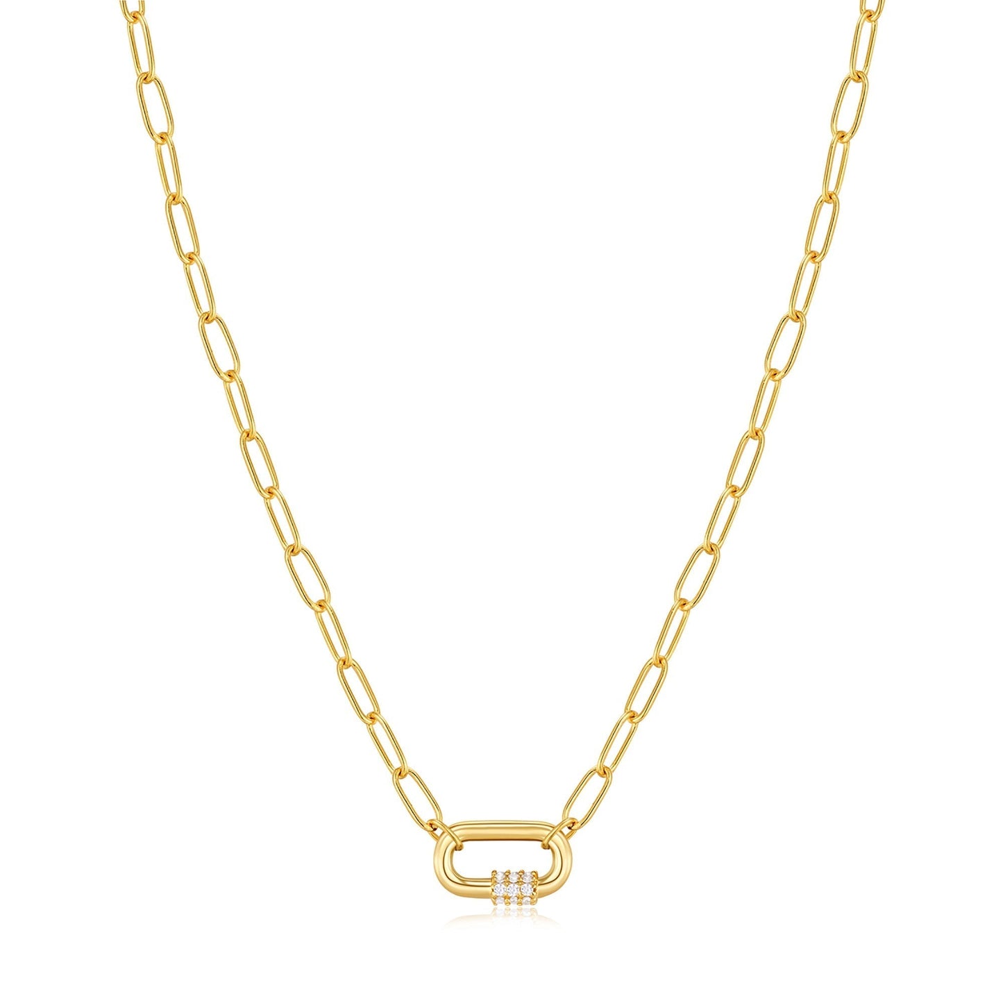 Neon Green Enamel Carabiner Gold Necklace