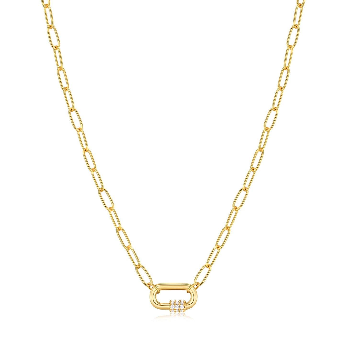 Neon Blue Enamel Carabiner Gold Necklace