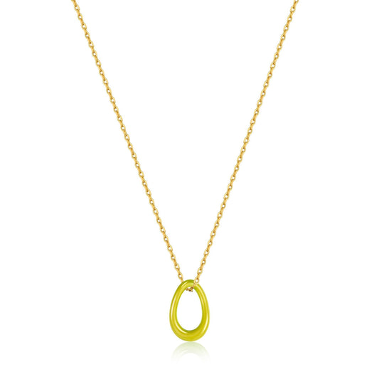 Neon Yellow Enamel Gold Twisted Pendant Necklace