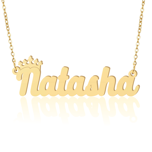 Prime & Pure 9K Yellow Gold Name Necklace Natasha with Crown