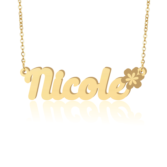 Prime & Pure 9K Yellow Gold Name Necklace Nicole with Flower