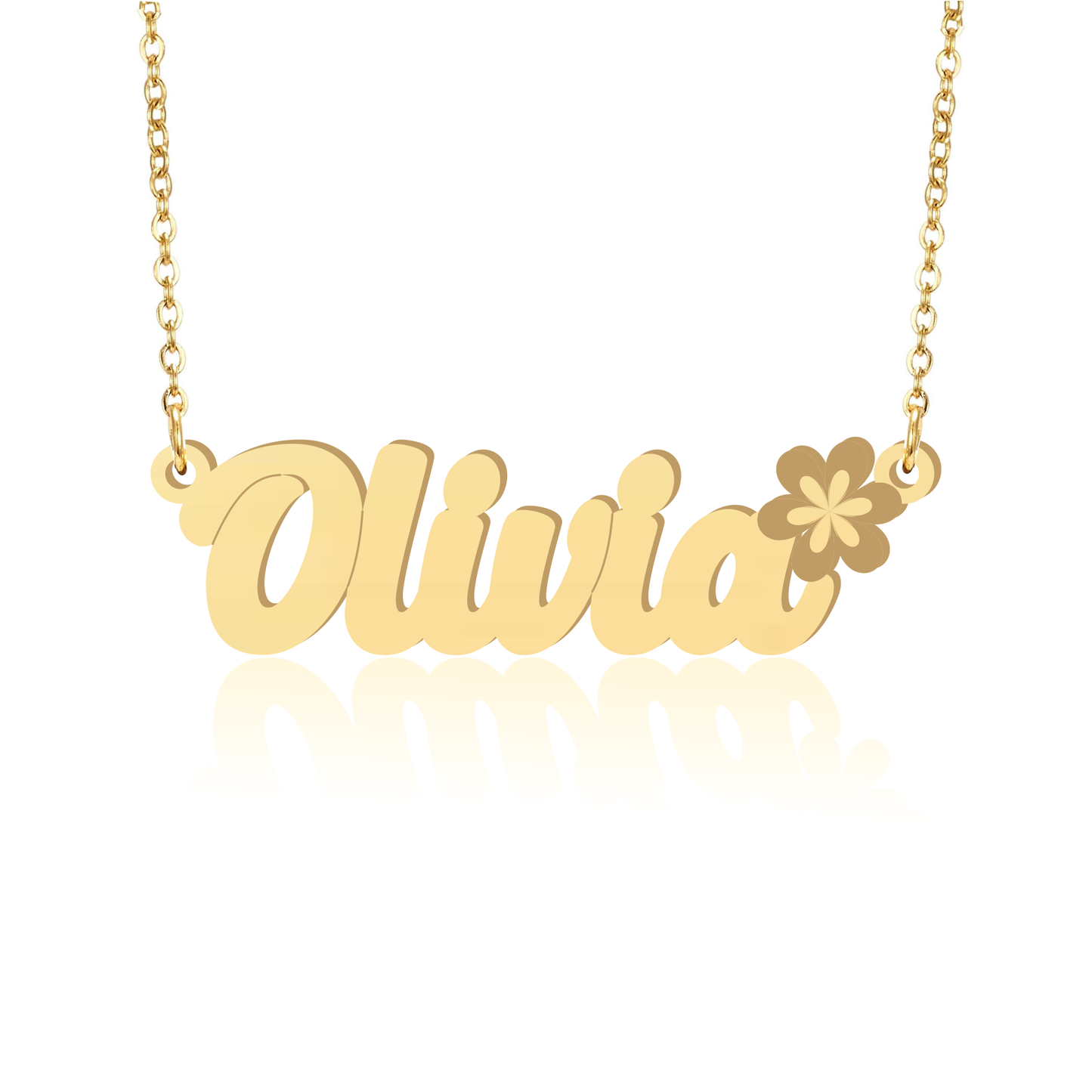 Prime & Pure 9K Yellow Gold Name Necklace Olivia with Flower